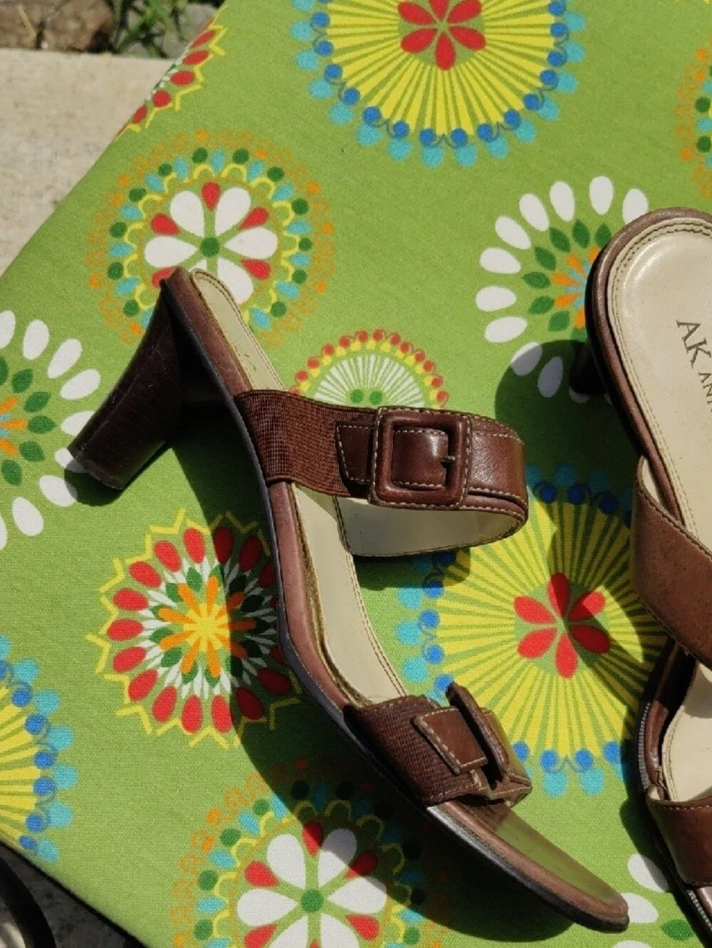 Anne Klein Brown Leather Slide Sandals with Buckle - Picture 4 of 6